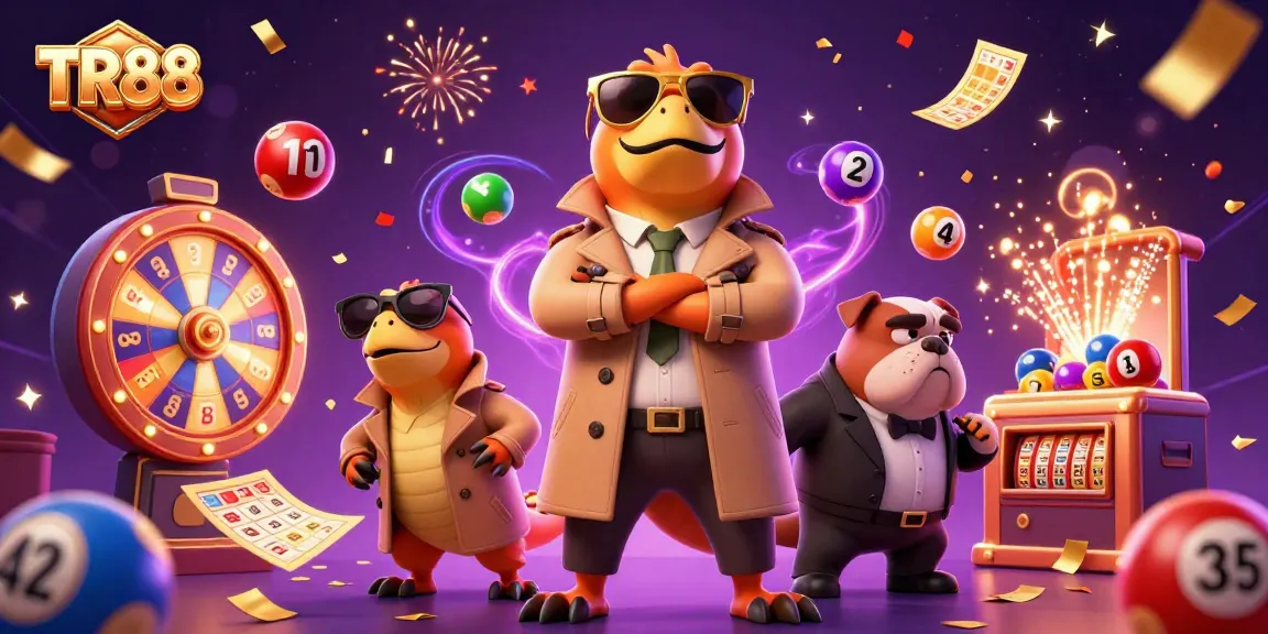 TR88 raptors in a trench coat attempt to enter a casino lounge, surrounded by vibrant gambling elements.