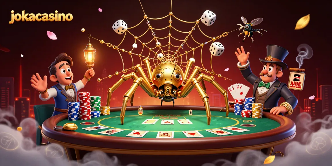 Engage with jokacasino's vibrant steampunk-themed poker experience, featuring a unique spider web design.