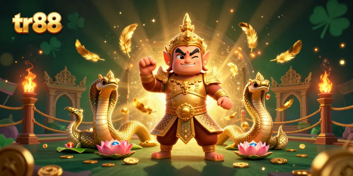 Engage with tr88's vibrant gaming world featuring golden guardian and dynamic casino elements.